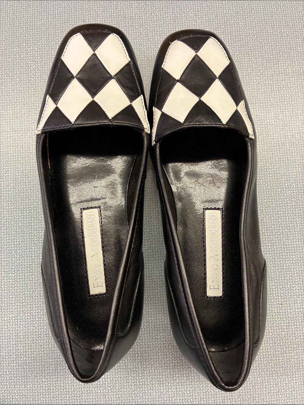 Enzo Angiolini Black and White Diamond-Pattern Loafers